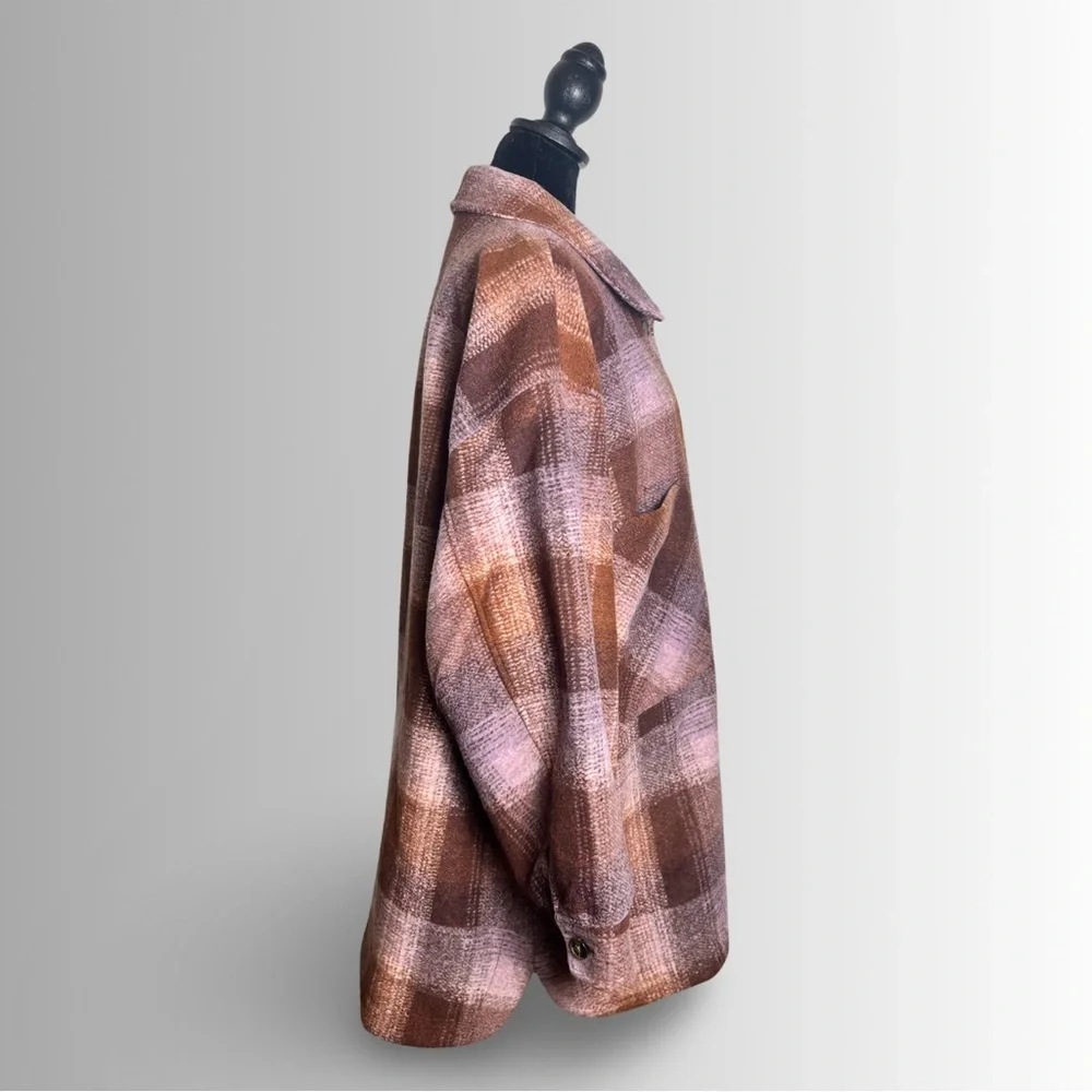 Lucky Brand Oversized Plaid Shirt Jacket Rust/Pink, NWT, Button Down Multi Sizes - Picture 5 of 11